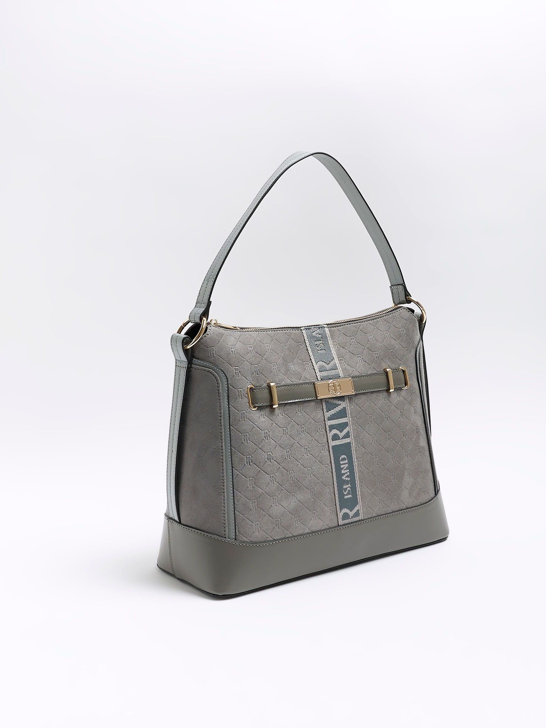 Buy River Island Grey Monogram Webbing Front Slouch Bag from Next Peru