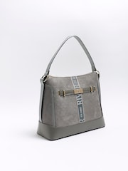 River Island Grey Monogram Webbing Front Slouch Bag - Image 4 of 6
