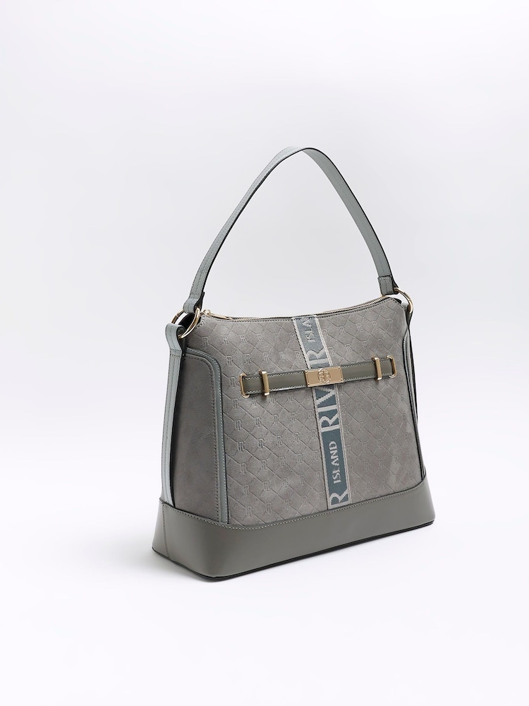 River Island Grey Monogram Webbing Front Slouch Bag - Image 4 of 6