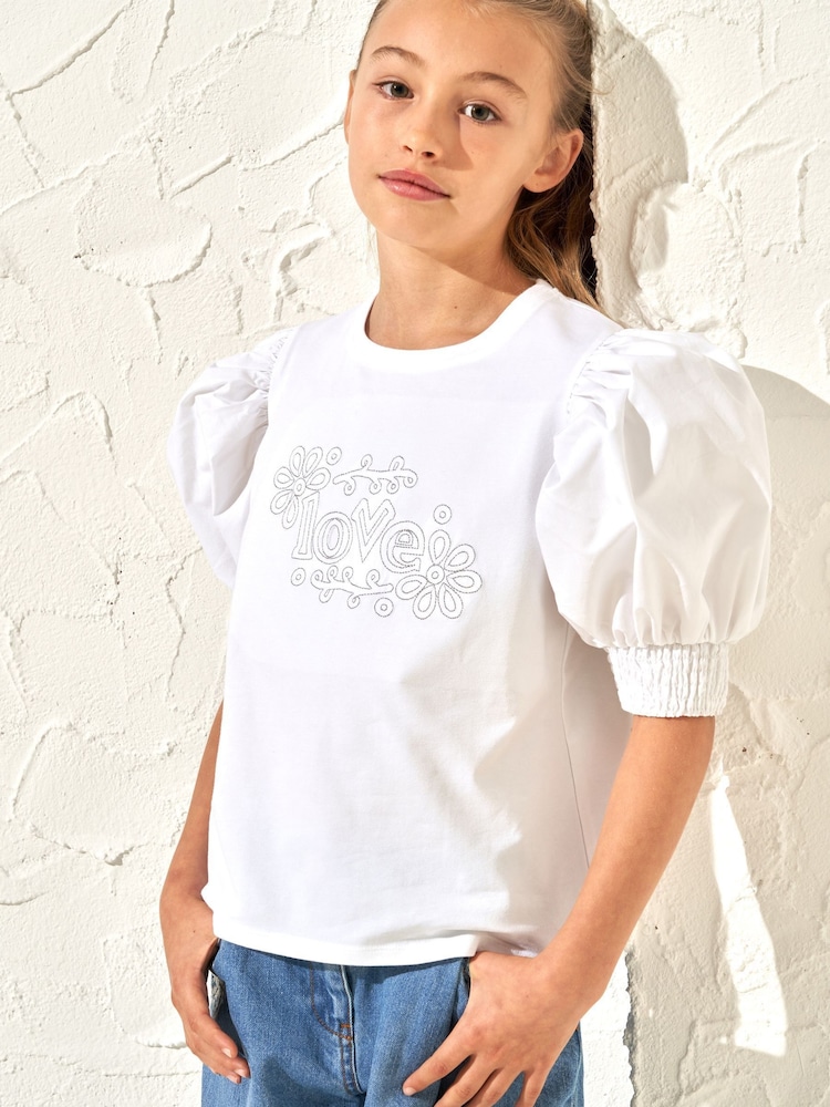 Angel & Rocket White Embellished Love Alessia T-Shirt - Image 2 of 3 Angel & Rocket White Embellished Love Alessia T-Shirt - Image 2 of 3