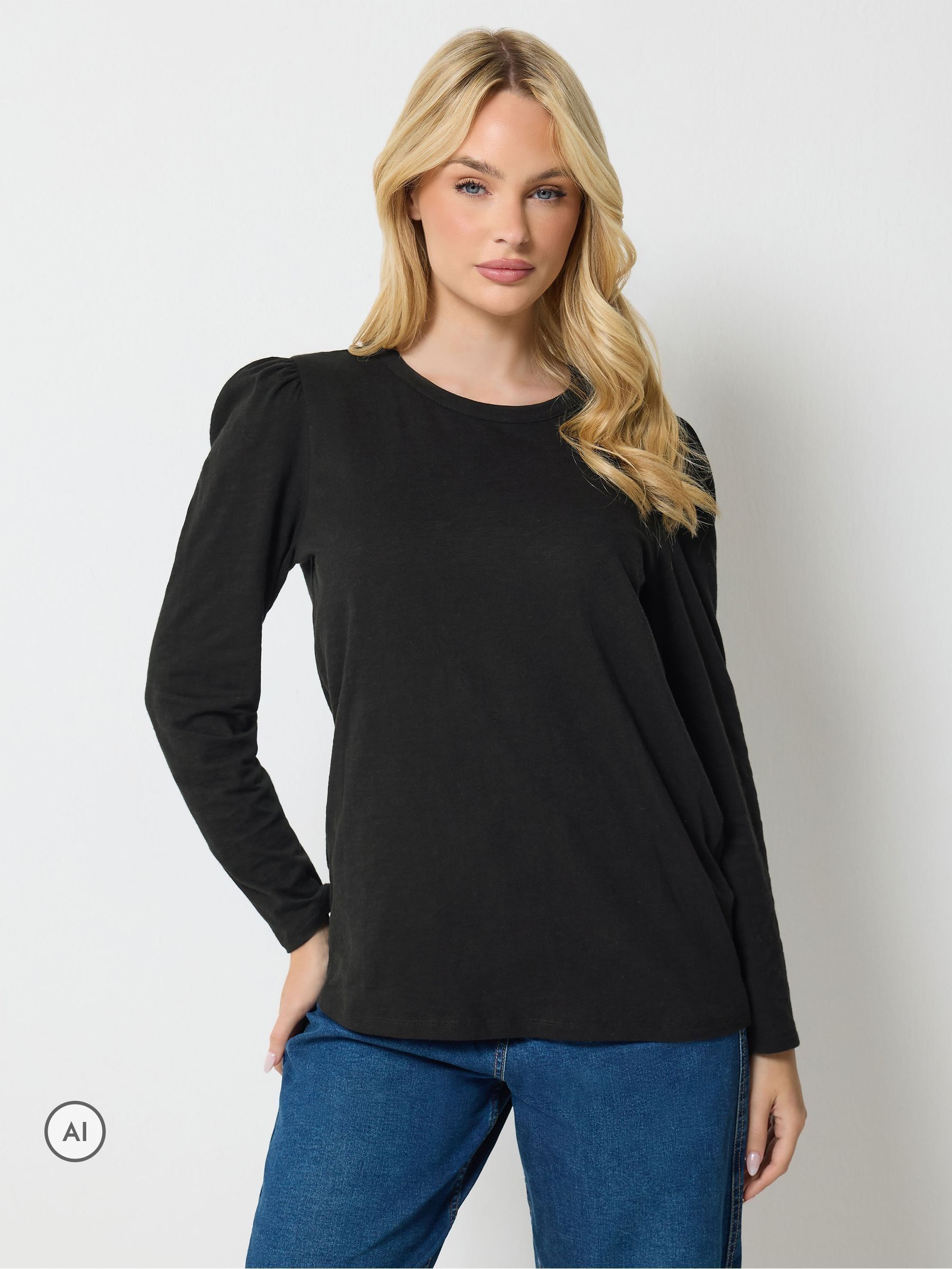 M&Co Black Mco Cotton Puff Sleeve Blouse - Image 2