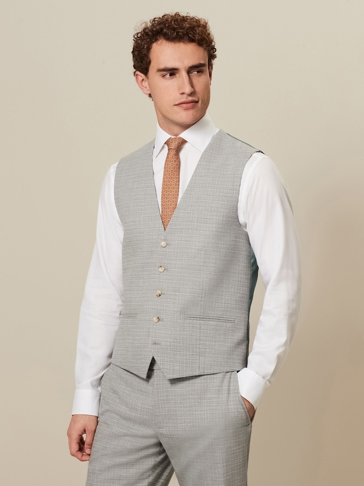 Grey Textured Suit Waistcoat - Image 1 of 8