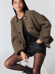Khaki Green Teddy Borg Duffle Jacket - Image 1 of 1
