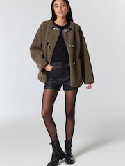 Khaki Green Teddy Borg Duffle Jacket - Image 2 of 9