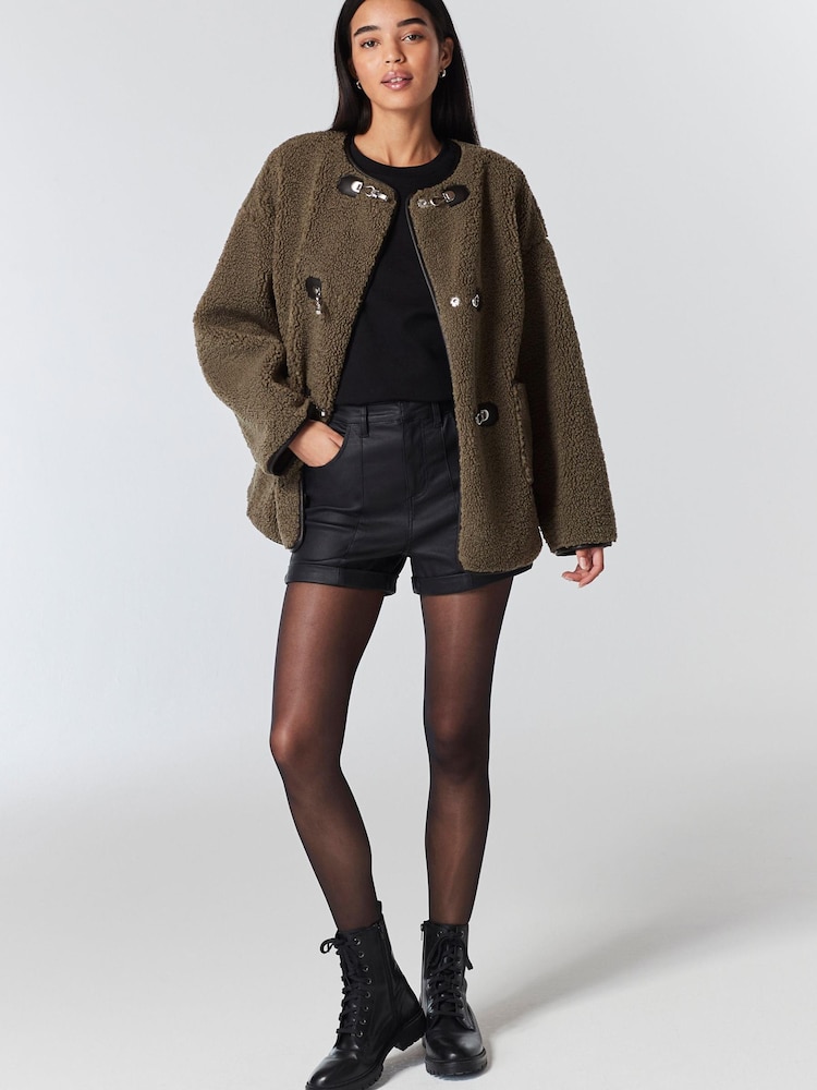 Khaki Green Teddy Borg Duffle Jacket - Image 2 of 9