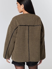 Khaki Green Teddy Borg Duffle Jacket - Image 4 of 9