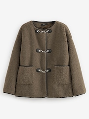 Khaki Green Teddy Borg Duffle Jacket - Image 6 of 9