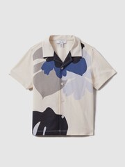 Reiss Grey/Blue Multi Parc 9-13 yrs Mercerised Cotton Cuban Collar Shirt - Image 2 of 4