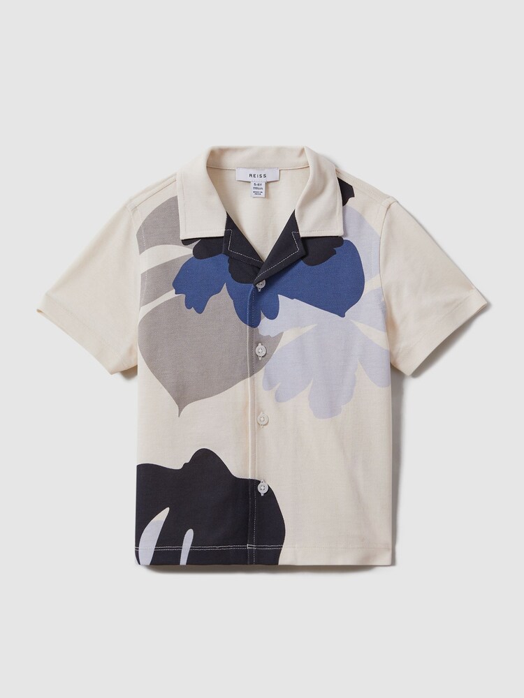 Reiss Grey/Blue Multi Parc 9-13 yrs Mercerised Cotton Cuban Collar Shirt - Image 2 of 4