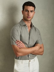 Reiss Pistachio Holiday Slim Fit Linen Button-Through Shirt - Image 1 of 6
