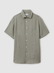 Reiss Pistachio Holiday Slim Fit Linen Button-Through Shirt - Image 2 of 6