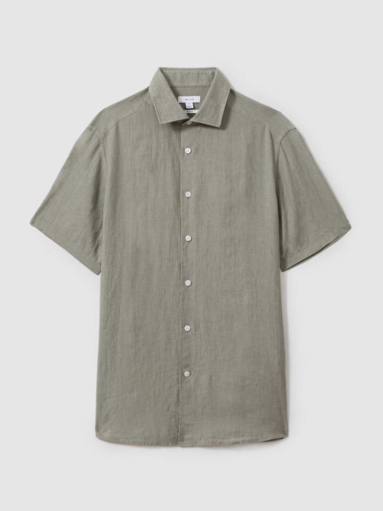 Reiss Pistachio Holiday Slim Fit Linen Button-Through Shirt - Image 2 of 6
