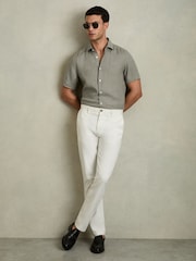 Reiss Pistachio Holiday Slim Fit Linen Button-Through Shirt - Image 3 of 6