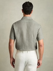 Reiss Pistachio Holiday Slim Fit Linen Button-Through Shirt - Image 5 of 6