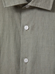 Reiss Pistachio Holiday Slim Fit Linen Button-Through Shirt - Image 6 of 6