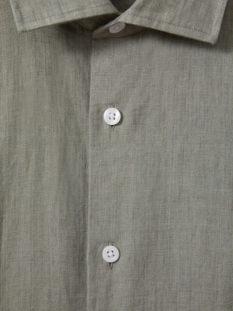 Reiss Pistachio Holiday Slim Fit Linen Button-Through Shirt - Image 6 of 6