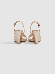 Reiss Gold Anya Leather Strappy Wedge Heels - Image 4 of 5