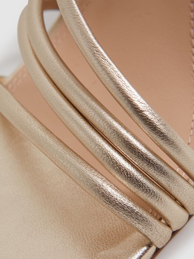 Reiss Gold Anya Leather Strappy Wedge Heels - Image 5 of 5