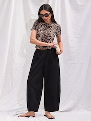 Ro&Zo Black Petite Cotton Barrel Leg Trousers - Image 1 of 5