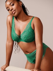 Green Non Pad Full Cup DD+ Floral Lace Bra - Image 3 of 8