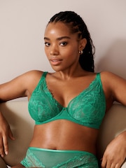 Green Non Pad Full Cup DD+ Floral Lace Bra - Image 4 of 8