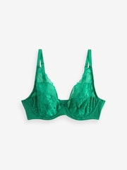 Green Non Pad Full Cup DD+ Floral Lace Bra - Image 7 of 8