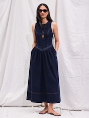 Ro&Zo Blue Petite Denim Racer Midi Dress - Image 4 of 5