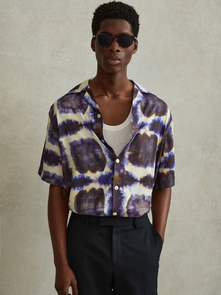 Reiss Purple Multi Molino Relaxed Tie Dye Cuban Collar Shirt - Image 1 of 6