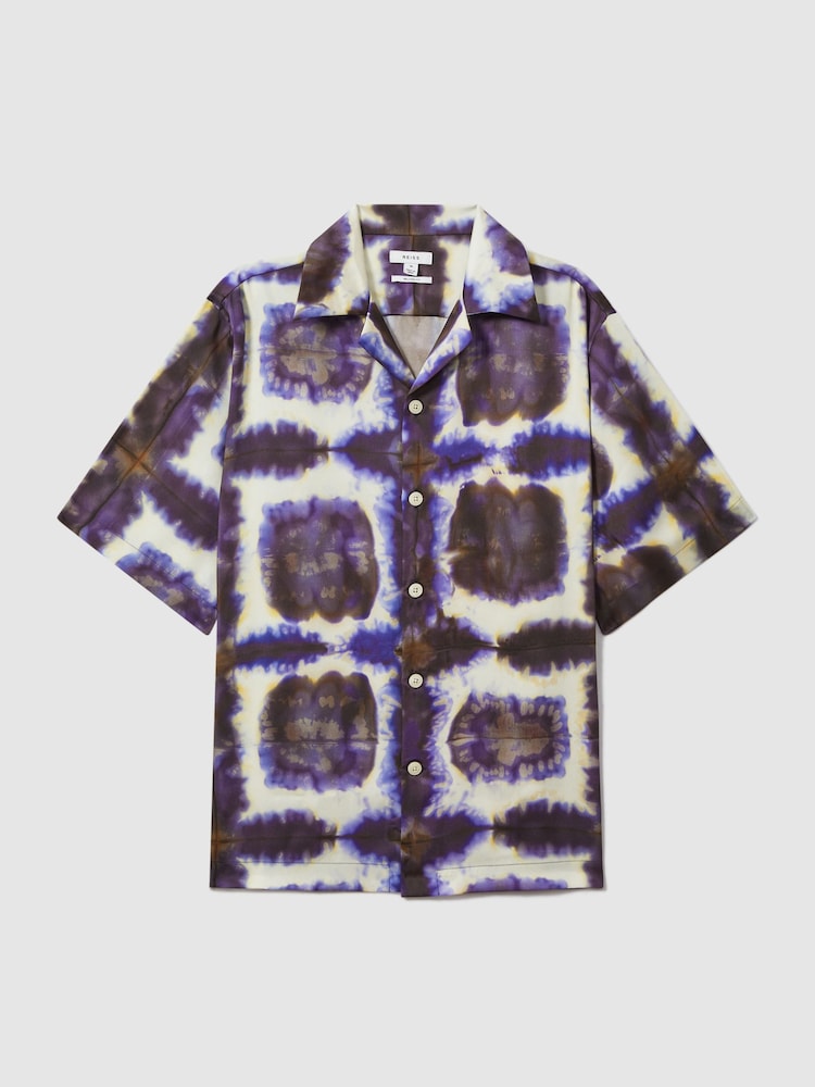 Reiss Purple Multi Molino Relaxed Tie Dye Cuban Collar Shirt - Image 2 of 6