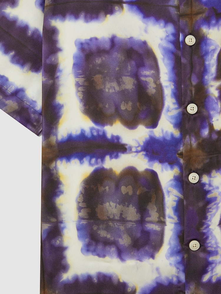 Reiss Purple Multi Molino Relaxed Tie Dye Cuban Collar Shirt - Image 6 of 6