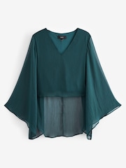 Petrolblau - Langärmelige Cape-Bluse - Bild 5 von 6