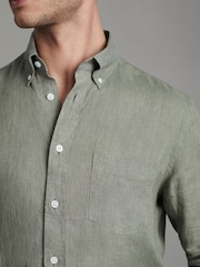 Reiss Pistachio Queens Linen Button-Down Collar Shirt - Image 4 of 6