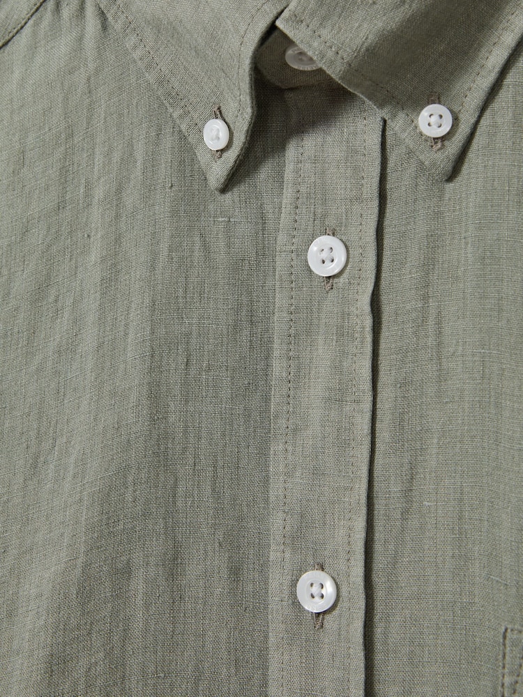 Reiss Pistachio Queens Linen Button-Down Collar Shirt - Image 6 of 6