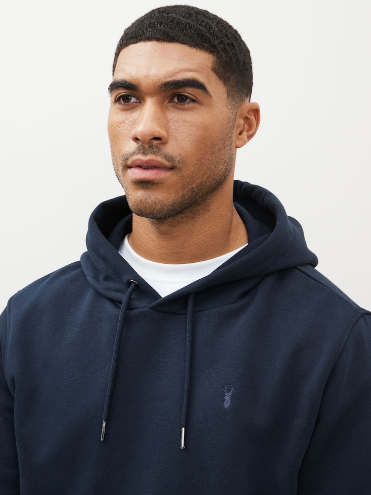 Bleu marine - Sweat à capuche à enfiler en jersey de coton riche - Image 4 of 8