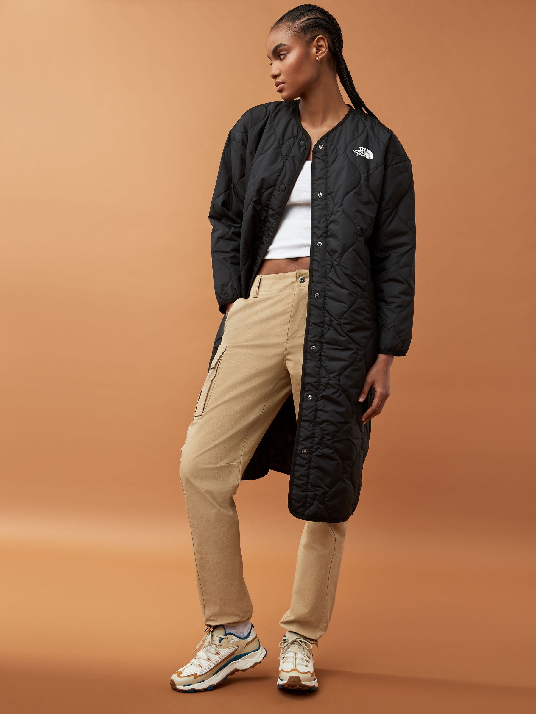 Quilted long jacket womens online