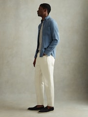 Reiss Washed Blue Minoa Chambray Pique Button-Through Shirt - Image 1 of 5