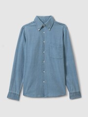 Reiss Washed Blue Minoa Chambray Pique Button-Through Shirt - Image 2 of 5
