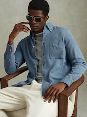 Reiss Washed Blue Minoa Chambray Pique Button-Through Shirt - Image 3 of 5