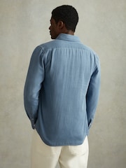 Reiss Washed Blue Minoa Chambray Pique Button-Through Shirt - Image 4 of 5