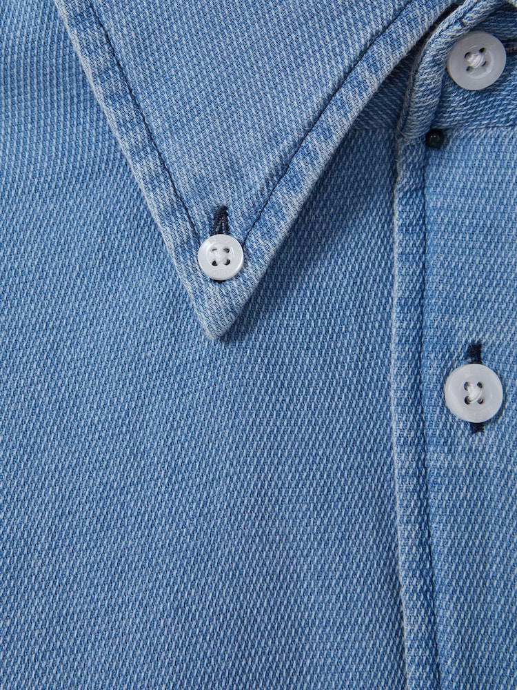 Reiss Washed Blue Minoa Chambray Pique Button-Through Shirt - Image 5 of 5