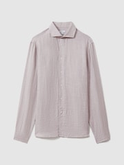 Reiss Oatmeal Puppytooth Ruban Linen Button-Through Shirt - Image 2 of 6