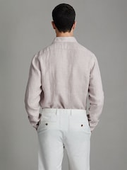 Reiss Oatmeal Puppytooth Ruban Linen Button-Through Shirt - Image 5 of 6
