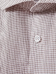 Reiss Oatmeal Puppytooth Ruban Linen Button-Through Shirt - Image 6 of 6