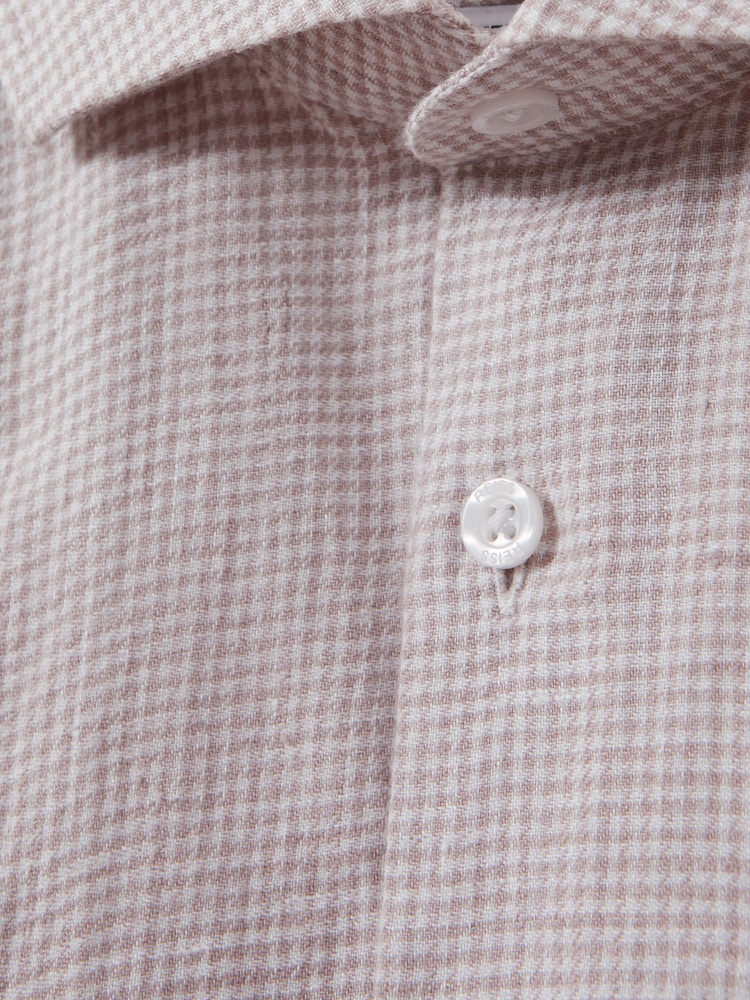 Reiss Oatmeal Puppytooth Ruban Linen Button-Through Shirt - Image 6 of 6