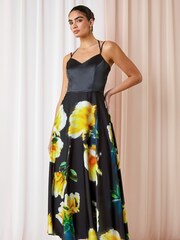 Roman Black Luxe Floral Fit & Flare Maxi Dress - Image 1 of 5
