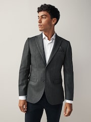 Grey Tailored Wool Blend Herringbone Suit Jacket - Image 1 of 11