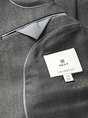 Grey Tailored Wool Blend Herringbone Suit Jacket - Image 10 of 11