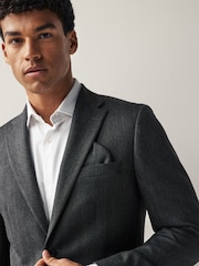 Grey Tailored Wool Blend Herringbone Suit Jacket - Image 3 of 11