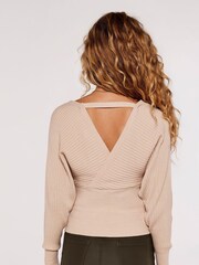 Apricot Nude Bar Back Ribbed Batwing Jumper - Image 2 of 4
