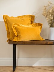 Truly Gold Velvet Flange Square 100% Cotton Cushion - Image 1 of 3